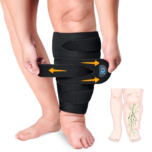 iDonua® Calf Lymphedema Compression Wrap Adjustable For Big Swollen Lower Leg - with 6 Cross Straps‌ (Regular-2XL) - size: Regular 2XL