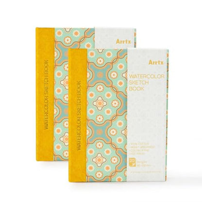 Arrtx 2-Pack Watercolor Sketchbook, 5.35x3.86 Hot Press | 100% Cotton, Acid-Free, 140LB/300GSM, Hardcover, 40 Sheets. Ideal Travel Journal for Artists & Students - size: 2 Pack