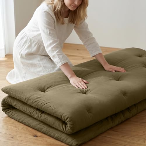 ZonLi Japanese Floor Futon Mattress Twin Size 39"x 80",100% Cotton 2.5'' Thicken Tatami Mattress,Foldable Sleeping Pad,Portable Dormitory Tatami Mat,Roll Up Floor Lounger Bed for Adult (Winter Moss) - color: Winter Moss, size: Twin (80"L x 39"W x 2.5"Th)