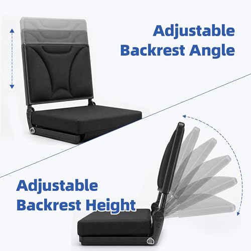 Stadium Seats with Back Support, Height & Angle Adjustable Reclining Backrest, Ultra-Soft Multi-Layer Foam Cushion, Portable Bleacher Chairs for Sports Events,Outdoor Camping & Concerts