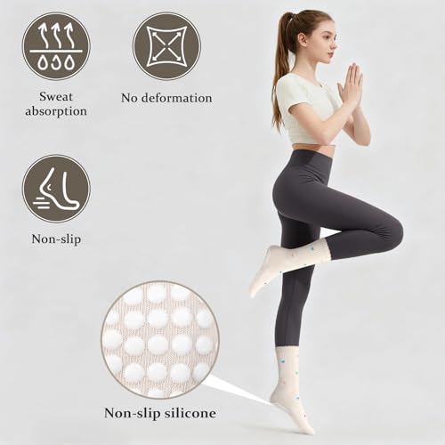 Women's Pilates Grip Socks, Ruffle Non Slip Bow Pattern Yoga Socks | Grippy, Frilly Trim, Embroidery, Crew Length, Soft Cotton, Arch Support, for Barre Ballet Dance Workout Hospital Home Gifts - color: D03-black + Apricot