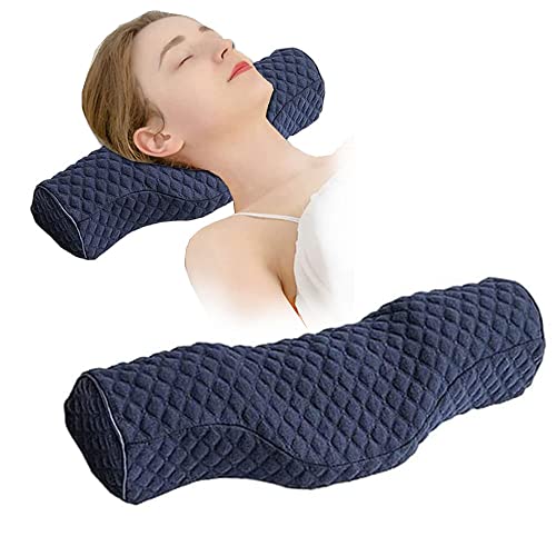 Cervical Neck Pillow for Pain Relief Sleeping, Neck roll Pillow Memory Foam for Stiff Neck Pain Relief ，Travel Bolster Pillow for Bed for Side Sleepers Back Sleeper. (Blue) - color: Blue