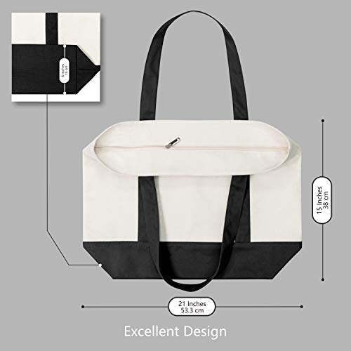 TOPDesign 1 | 3 | 6 | 30 Pack Canvas Tote Bag with an External Pocket, Reusable Grocery Shopping Bag, Top Zipper Closure, Daily Essentials (Black/Natural Pack of 1) - color: Black/Natural