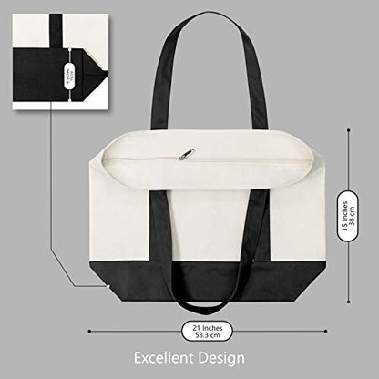 TOPDesign 1 | 3 | 6 | 30 Pack Canvas Tote Bag with an External Pocket, Reusable Grocery Shopping Bag, Top Zipper Closure, Daily Essentials (Black/Natural Pack of 1) - color: Black/Natural