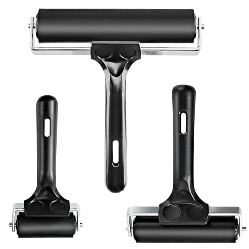 Yorwe Rubber Roller, Brayer Ideal for Anti Skid Tape Construction Tools, Print, Ink and Stamping Tools(2.5 & 4 & 6-Inch, Black)