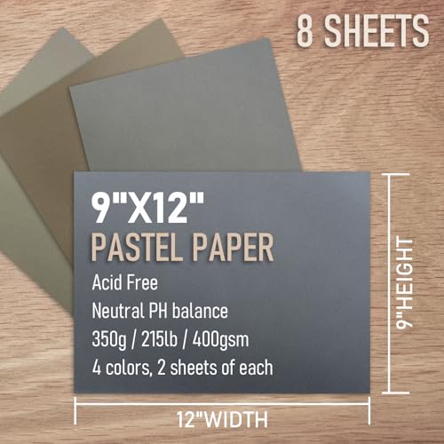 (8 Sheets) PATRON Pastel Paper for Artists, Assorted Colors, 9x12 inches, (215lb/400gsm) 8 Sheets, Art Drawing Paper for Adults and Students - size: 9*12 （8 Sheets）