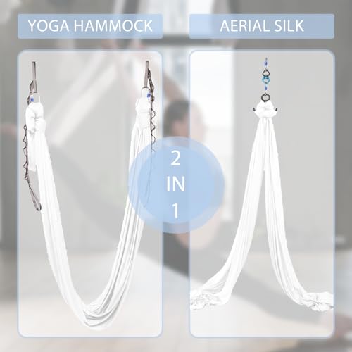 Aerial Silks Yoga Swing Set, Fitness Aerial Yoga Kit | Anti-Gravity Flight Aerial Yoga Hammock Kit; Low/Non Stretch Nylon Tricot Fabric; For Fitness & Dance; Hardware Included - color: White