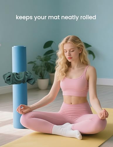 Yoga Mat Scrunchie Yoga Mat Strap Carrier Pilates Mat Holder | Holds Your Yoga Mat in Style, Adjustable & Stretchy Yoga Mat Band, Fits Most Standard Yoga Mats (mat not included),Yoga Gifts - color: Dark Green