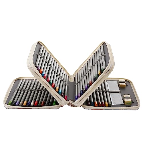 72 Slots Pencil Case Organizer w/Removal Handle Strap | 3-Layer Zipped Pencils Box Large for Colored Pencils Watercolor Pencils for Office and Travel for Artist - color: White + Flower