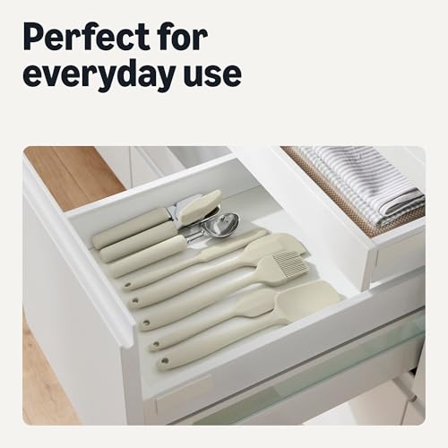 Amazon Basics Silicone Spatulas, 5-Piece Set, Heat-Resistant, Food-Grade, BPA-Free, Non-Slip Handle, Safe for Nonstick Cookware, Dishwasher-Safe, Linen Gray