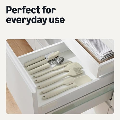 Amazon Basics Silicone Spatulas, 5-Piece Set, Heat-Resistant, Food-Grade, BPA-Free, Non-Slip Handle, Safe for Nonstick Cookware, Dishwasher-Safe, Linen Gray