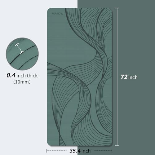 PAIDU Large Yoga Mat 72"x36"x10mm Non-Slip Exercise Mat for Home Gym Studio - color: Deepgreen