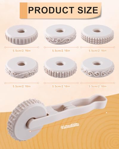 eZAKKA 6pcs Clay Texture Rollers with Handle,Pottery Ceramic Pattern Wheels | Smooth Deburred Patterning Stamps for Dough, Baking & Crafting DIY Embossing Kit - size: 6+1