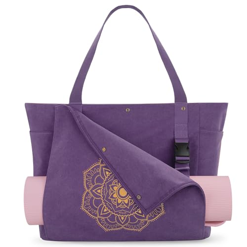 Gonex Yoga Mat Bag For Women Canvas Tote Pilates Gym Bag With Mat Carrier | Front-Opening Quick Access Mat Straps, Durable Cotton Canvas, Machine Washable, Bottle Holder Multi Pockets, Yoga Gym Travel - color: Purple, size: Large(17.7×6.1×15.3inch)