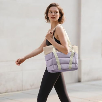 Axcone Women's Yoga Tote Bag with Luggage Sleeve & Mat Straps - Gym Work Bag for Office, Commute, Sports,Travel - color: Purple