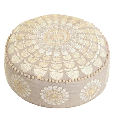 Mandala Life ART Bohemian Pouf Ottoman Cover 24x8- Luxury, Artisan Room Décor Pouffe for Meditation, Yoga, and Boho Chic Seating Area Stool Floor Pillow Case – Accent Your Living Room, Bedroom - color: Beige Peacock, style: Pouf Cover