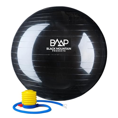 Black Mountain Products Exercise Stability Yoga Ball, Foot Pump, Ball Plug, Plug Puller, 2000 Lbs Static Weight Capacity Antiburst - color: Black, size: 75cm
