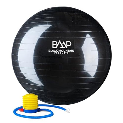 Black Mountain Products Exercise Stability Yoga Ball, Foot Pump, Ball Plug, Plug Puller, 2000 Lbs Static Weight Capacity Antiburst - color: Black, size: 75cm