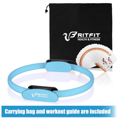 RitFit Pilates Ring 14 Inch Magic Fitness Circle for Inner Thigh Toning | Bonus Workout Guide & Storage Bag Included, Lightweight & Portable, Pilates Yoga Full Body Toning - style: Blue
