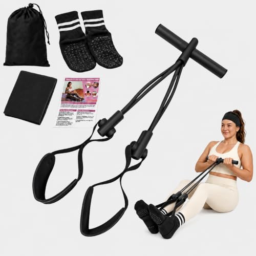 Pedal Resistance Band, Stitched Anti-Snap Elastic Pull Rope Fitness Equipment, 3-in-1 Home Workout Exercise Bands Set with Pilates Grip Socks & Headband - color: Black, size: 55LB