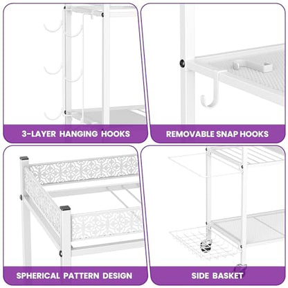 VOPEAK Home Gym Storage Rack, 3-Tier Yoga Mat Storage with Wheels & Hooks | 200 lbs steel rack with lockable casters & side hooks. 3-tier fits yoga mats & dumbbells — 10-min assembly - color: WHITE