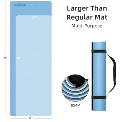 10mm0.4"TPE Yoga Mat Thick Wide Large for Home Workout Carrying Strap | Non Slip Exercise Mats Cushioned Joint-Friendly Stable,76"x28"Extra long Tapis Entrainement Au Sol Fitness,Pilates Gym Travel - color: blue