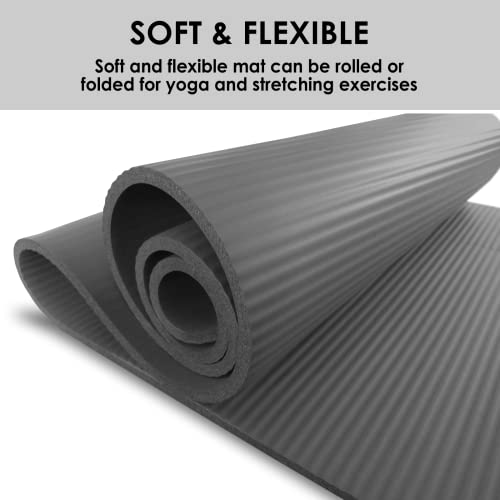 YAMAZEN 72"X24" Extra Thickness Yoga Workout Mat for Home Gym Exercise | All Purpose Mat with Strap | 10mm(2/5") / 15mm(3/5") Thickness - color: Gray