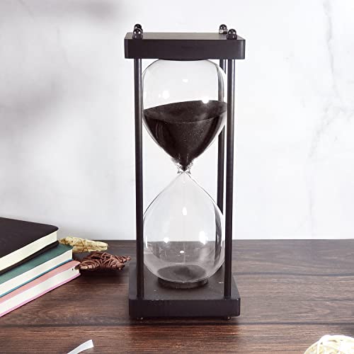 SAMLONG Large Hourglass Timer 60 Minute, Black Wooden Sandglass, Black - color: 60 Min Black Sand