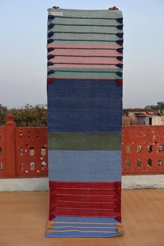 Jaipur Art & Rugs Cotton Yoga Rug - Eco-Friendly Hand-Woven Thick Mat (24”x72”x5mm) for Everyday Fitness at Home - Comfortable & Extra-Long - color: Multicolor 4