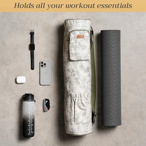 Maison d' Hermine Yoga Mat Duffle Bag Gym Tote Yoga Mat Carry Bag | Cylindrical bag for Woman Men Gifts Adjustable shoulder straps with Drawstring Water Bottle Pocket and zipper pocket - color: Savana Jouy, style: Yoga Mat Carry Bag