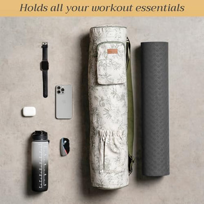 Maison d' Hermine Yoga Mat Duffle Bag Gym Tote Yoga Mat Carry Bag | Cylindrical bag for Woman Men Gifts Adjustable shoulder straps with Drawstring Water Bottle Pocket and zipper pocket - color: Savana Jouy, style: Yoga Mat Carry Bag