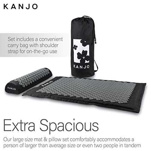 Kanjo 허리 통증 완화 및 목 통증 완화를 위한 지압 매트 및 베개 세트, 근육 통증 완화를 위한 압력점 포함, 여행 가방 포함 - 블랙 XL - color: XL 오닉스