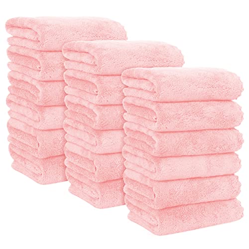 MOONQUEEN 18 Pack Premium Hand Towels - Quick Drying - Microfiber Coral Velvet Highly Absorbent Towels - Multipurpose Use as Hotel, Bathroom, Shower, Spa, Hand Towel 16 x 28 inches (Pink) - color: Pink, size: Hand Towels - 18 Pack