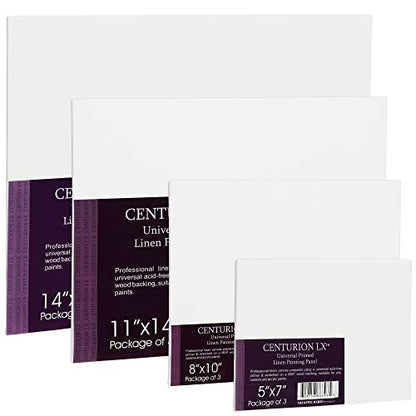Centurion All-Media Primed Linen Panels - 12x12 3 Pack - 11oz Universal Primed Canvas Boards for Painting, Mounted on MDF Wood, Non-Warping, Ideal for Artists, Professionals, and Painters - size: 12"x12"