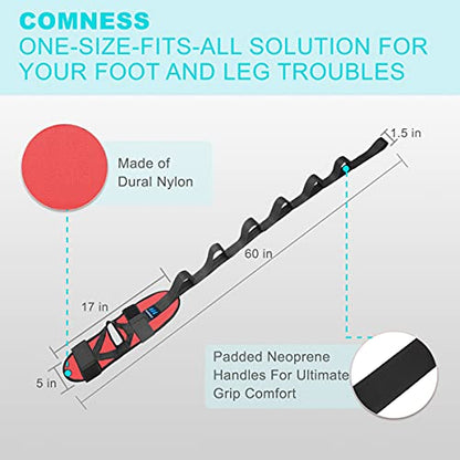 comness Foot and Calf Stretcher Stretching Strap For Plantar Fasciitis, Heel Spurs, Foot Drop, Achilles Tendonitis & Hamstring. Yoga & Leg Stretch Strap. (Red) - color: Red