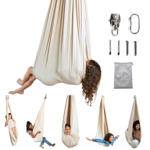 Kids & Adult Sensory Swing Indoor, Hanging Hammock Chair, Beige - color: Aspen (Beige)