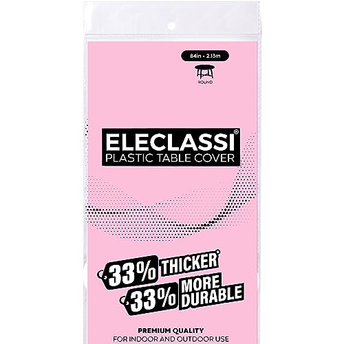Eleclassi Pink 12 Pack Premium Round Disposable Plastic Tablecloth - 84 Inch Round Plastic Table Cloth Disposable Tablecloth for Parties - color: Pink, size: 12 Pack Round
