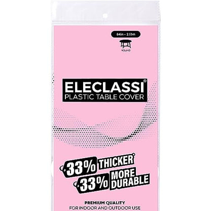 Eleclassi Pink 12 Pack Premium Round Disposable Plastic Tablecloth - 84 Inch Round Plastic Table Cloth Disposable Tablecloth for Parties - color: Pink, size: 12 Pack Round