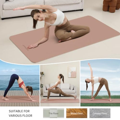 8mm Thick Yoga Mat Non Slip for Women Men | 72"x28" mat for gym, pilates, studio. POE, reversible, non-slip, tear-proof, odorless, easy-clean, strap. - color: Brown+Apricot