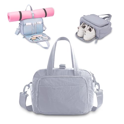 mini gym bag for women, travel duffel bag with wet pockets and Shoe Compartment,Lightweight carry on weekender duffel, water resistant,for sports,yoga,dance,blue - color: blue
