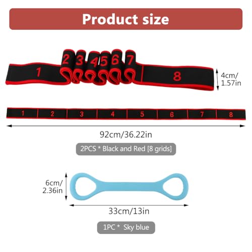 3 Pack Numbered 8-Loop Stretching Straps, Multi-Loop Elastic Resistance Bands for Yoga, Pilates, Dance, Gymnastics, Leg & Hip Flexibility Training