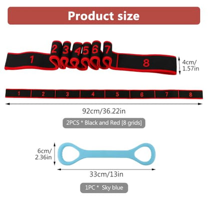 3 Pack Numbered 8-Loop Stretching Straps, Multi-Loop Elastic Resistance Bands for Yoga, Pilates, Dance, Gymnastics, Leg & Hip Flexibility Training