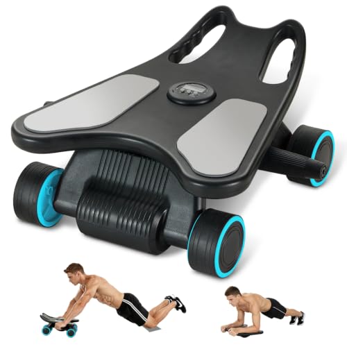 Ab Roller Wheel, Ab Roller, Upgraded Automatic Rebound Ab Roller with Elbow Support, Knee Mat & Timer, 4 Wheels Ab Workout Equipment for Core Strength Training, Silent Ab Wheel for Beginners Men Women Home Gym Fitness - color: Black and Blue