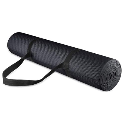 Fitvids All Purpose Thick High Density No Tear Exercise Yoga Mat with Strap & Lightweight Features for Indoor & Outdoor Use - color: Black