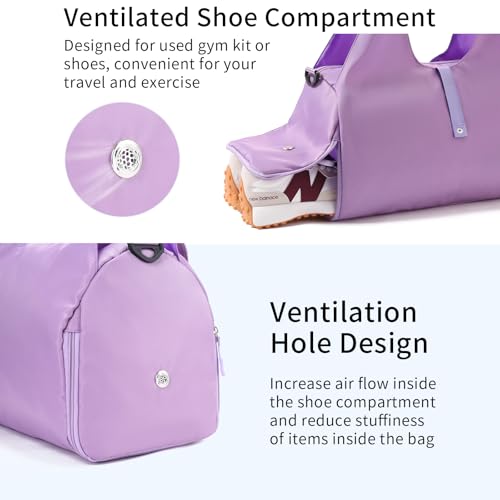 Handbag for Women Yoga Bag Large Capacity Yoga Pad Buckle with Shoe Compartment Water Bottle Sports Gym Bag Travel - color: C03-purple
