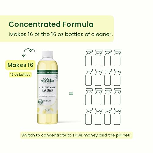 Good Natured Brand All-Purpose Cleaner Concentrate | Multi-Surface Cleaner | Natural Lemon Essential Oil | Multipurpose Cleaner Concentrate All Surfaces | Lemon Love | 16oz makes 256oz - size: 16 Fl Oz