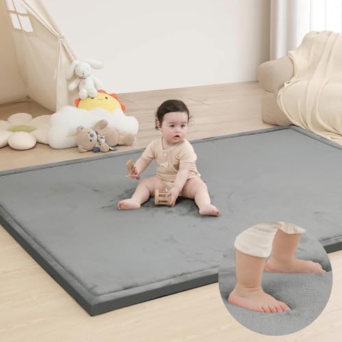 Huloo Sleep Large 79"x110" Baby Activity Play Mat for Floor (Dark Gray) | 1.3" Thick Foam Cushion Mat for Tummy Time & Crawling,Non-Slip&Safe for Infants,Toddlers & Kids, for Living Room,Playroom - color: Dark Grey, size: 79"×110"×1.3"