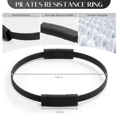 Pilates Kit, 13.5" Pilates Ring with Mini Ball & Resistance Bands | Home Pilates Equipmen Set, Magic Circle Ring with Anti-Slip Handles for Beginners, Workout Guide Included - color: Pilates Kit - Black