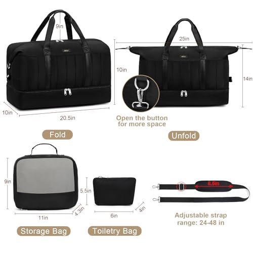 IBFUN Weekender Bags for Women, 21" Travel Duffle Bag with Shoe Compartment - color: E1-Black
