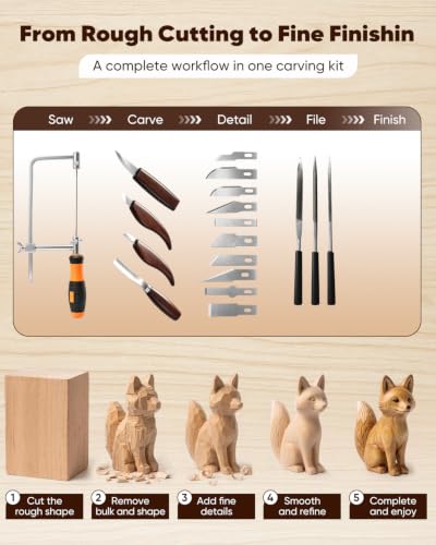 SakerNeo 35PCS Wood Carving Kit Whittling tools Set | Wood Carving Tools with Knife Set, Utility Knife, Gouges, Chisels,Ideal Woodworking Set for Beginners & DIY Gift - color: Brown 35pcs